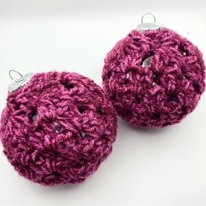 Pink Berry Crochet Christmas Ornament Set of 2